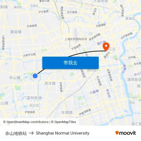 佘山地铁站 to Shanghai Normal University map