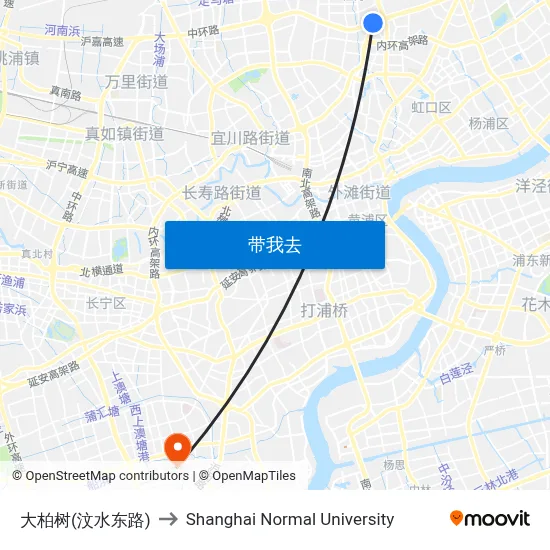 大柏树(汶水东路) to Shanghai Normal University map