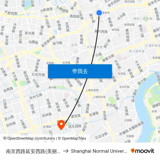南京西路延安西路(美丽园) to Shanghai Normal University map