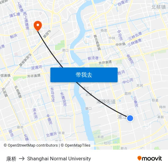 康桥 to Shanghai Normal University map