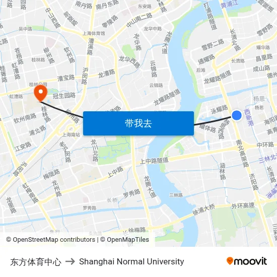 东方体育中心 to Shanghai Normal University map