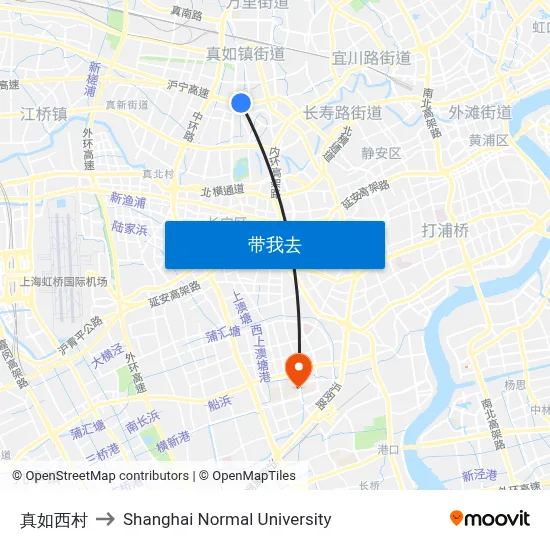 真如西村 to Shanghai Normal University map