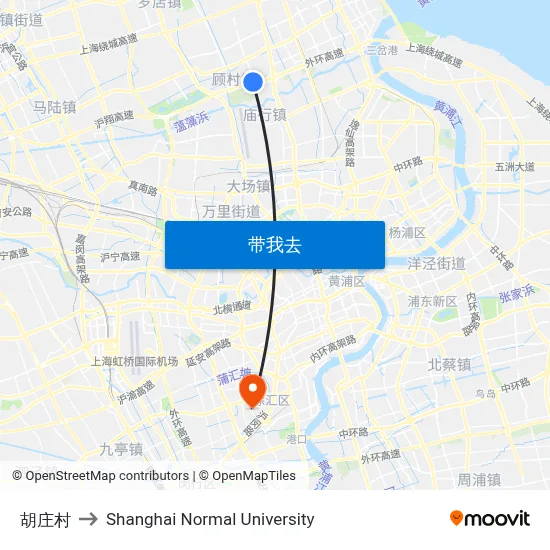 胡庄村 to Shanghai Normal University map