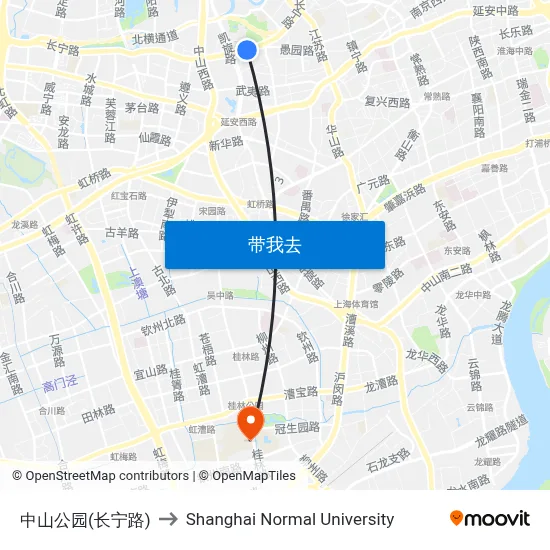 中山公园(长宁路) to Shanghai Normal University map