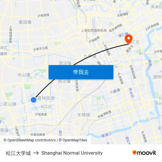 松江大学城 to Shanghai Normal University map