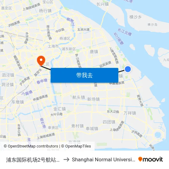浦东国际机场2号航站楼 to Shanghai Normal University map