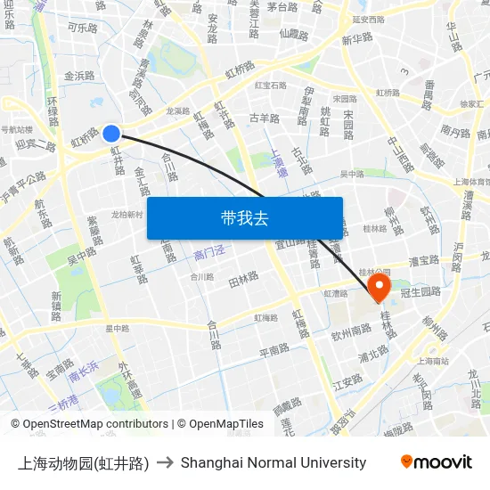 上海动物园(虹井路) to Shanghai Normal University map