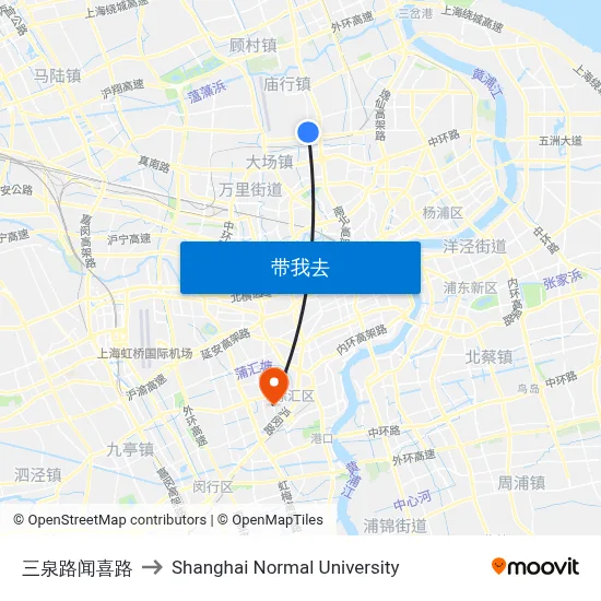 三泉路闻喜路 to Shanghai Normal University map