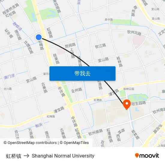 虹桥镇 to Shanghai Normal University map