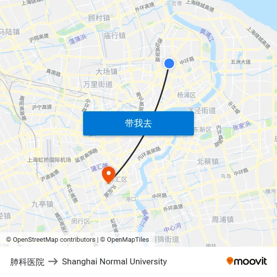 肺科医院 to Shanghai Normal University map