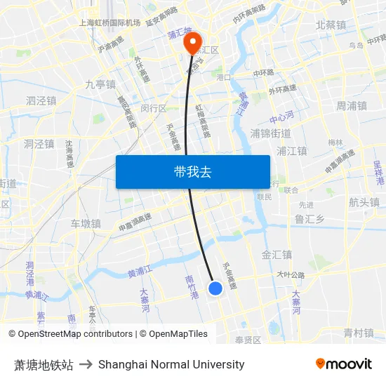 萧塘地铁站 to Shanghai Normal University map