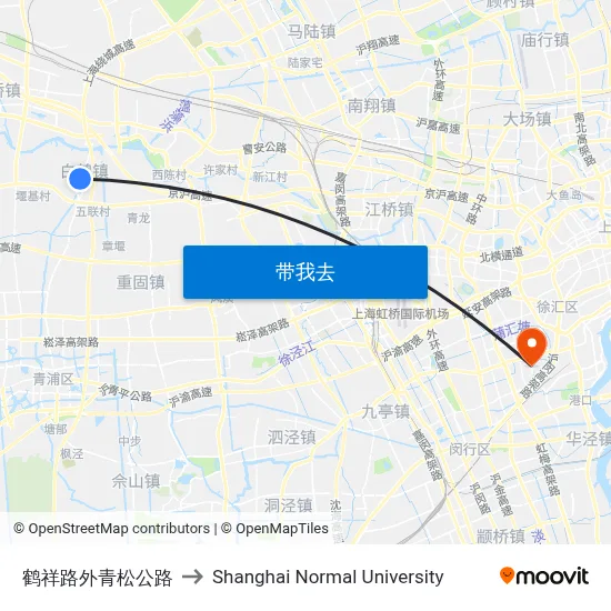 鹤祥路外青松公路 to Shanghai Normal University map