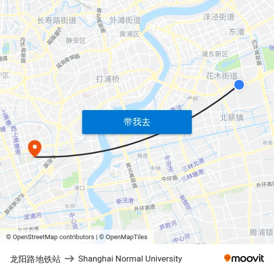 龙阳路地铁站 to Shanghai Normal University map