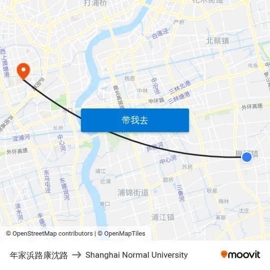 年家浜路康沈路 to Shanghai Normal University map