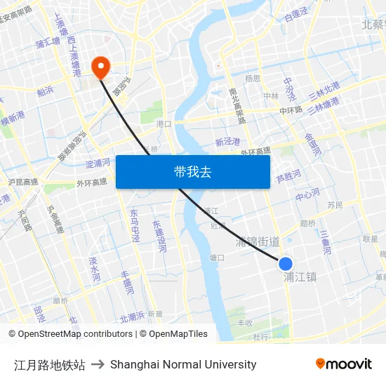 江月路地铁站 to Shanghai Normal University map