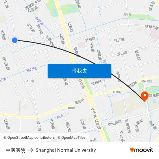 中医医院 to Shanghai Normal University map