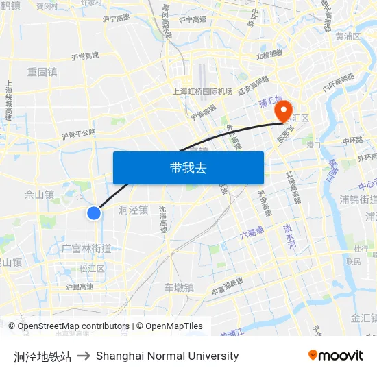 洞泾地铁站 to Shanghai Normal University map