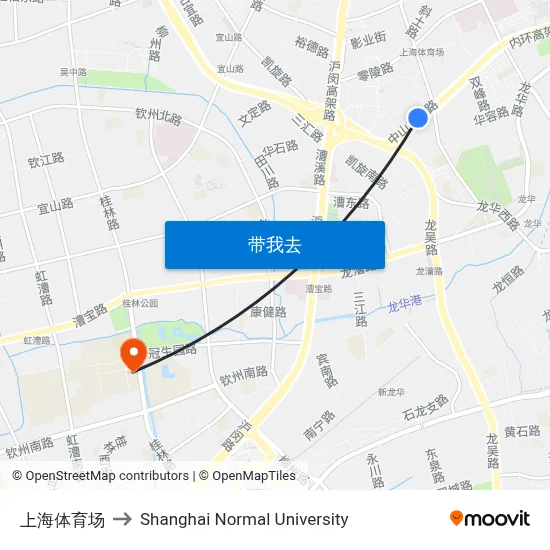 上海体育场 to Shanghai Normal University map