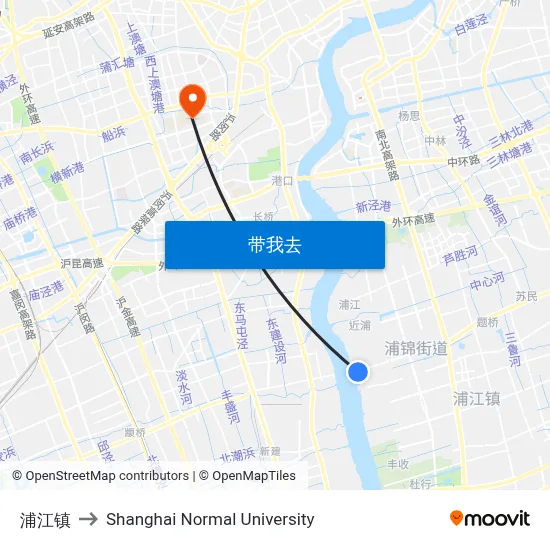 浦江镇 to Shanghai Normal University map
