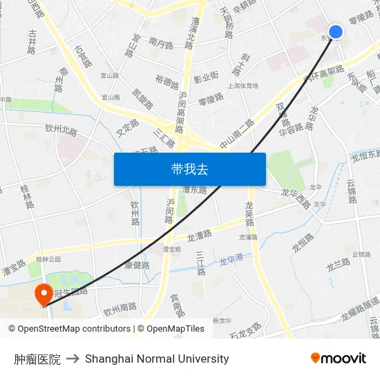 肿瘤医院 to Shanghai Normal University map