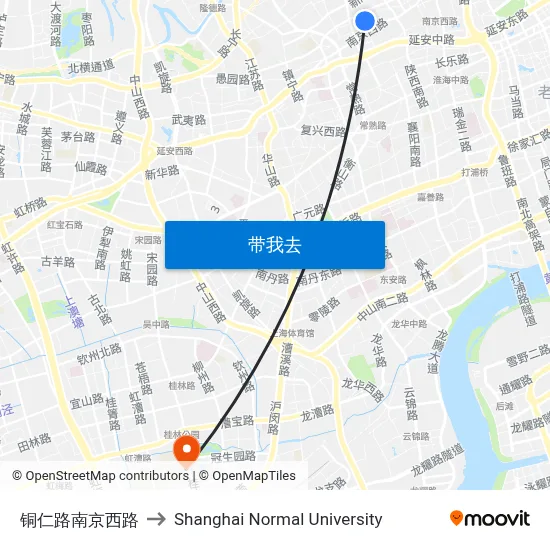 铜仁路南京西路 to Shanghai Normal University map