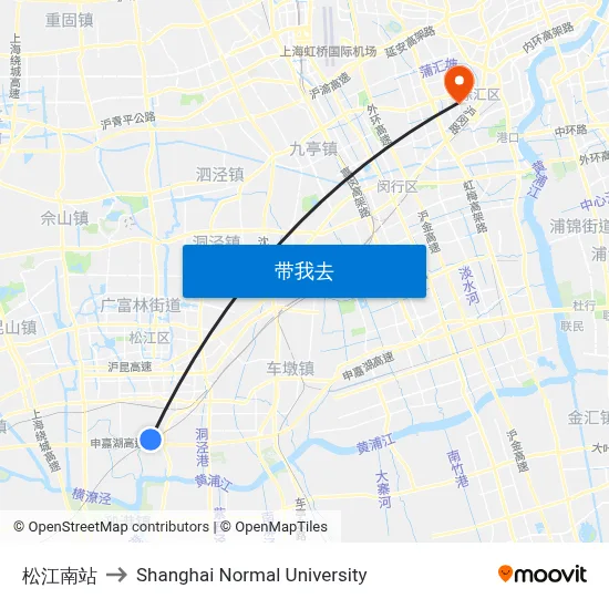 松江南站 to Shanghai Normal University map