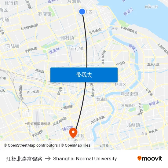 江杨北路富锦路 to Shanghai Normal University map
