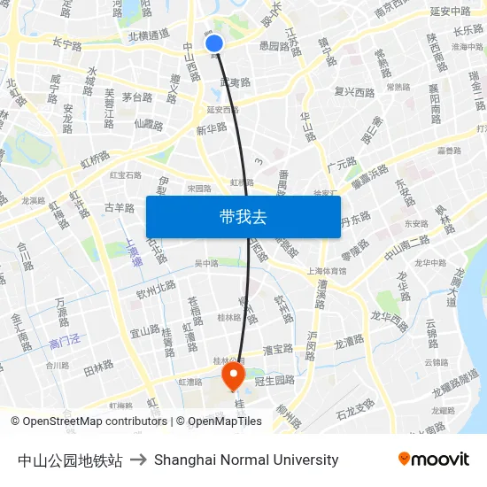 中山公园地铁站 to Shanghai Normal University map
