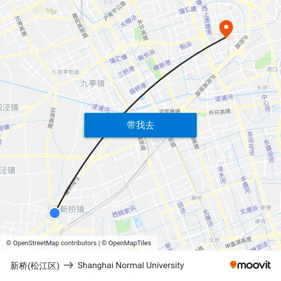 新桥(松江区) to Shanghai Normal University map