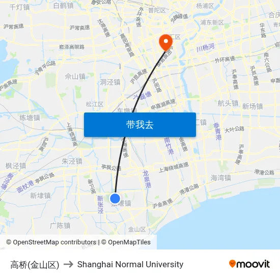 高桥(金山区) to Shanghai Normal University map
