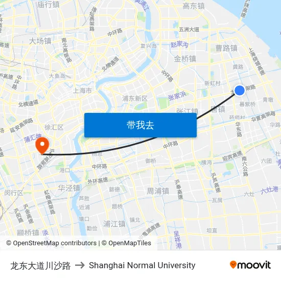 龙东大道川沙路 to Shanghai Normal University map