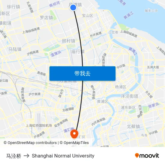 马泾桥 to Shanghai Normal University map