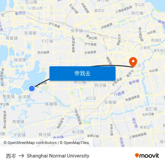 西岑 to Shanghai Normal University map