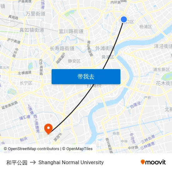 和平公园 to Shanghai Normal University map
