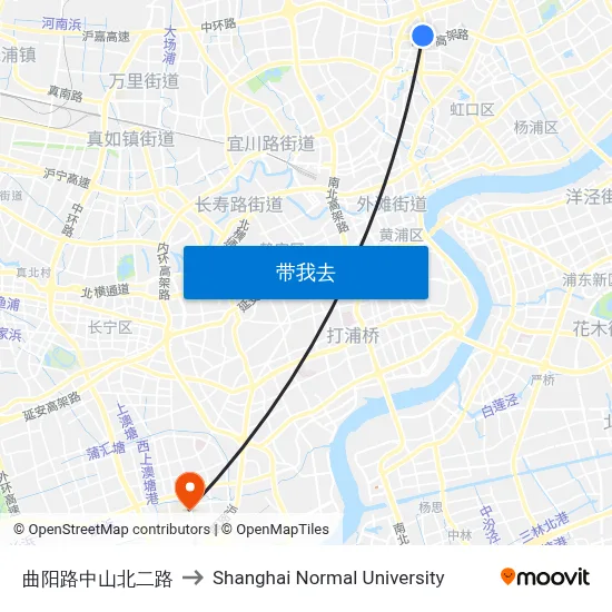 曲阳路中山北二路 to Shanghai Normal University map