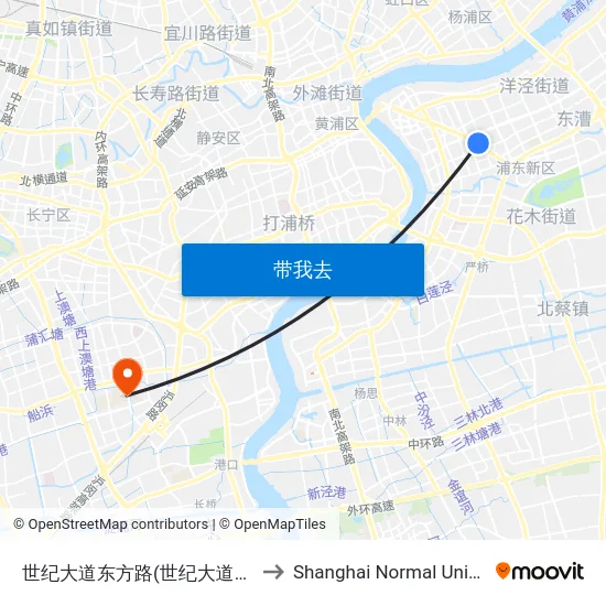 世纪大道东方路(世纪大道地铁站) to Shanghai Normal University map