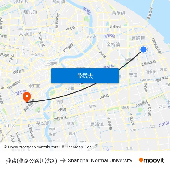 龚路(龚路公路川沙路) to Shanghai Normal University map