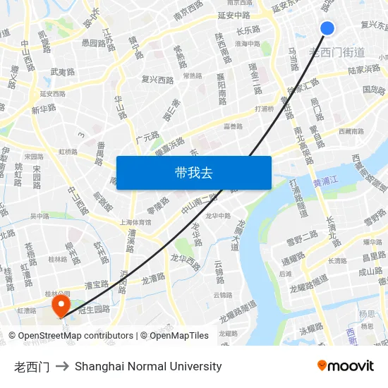 老西门 to Shanghai Normal University map