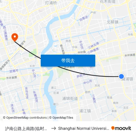 沪南公路上南路(临时站) to Shanghai Normal University map