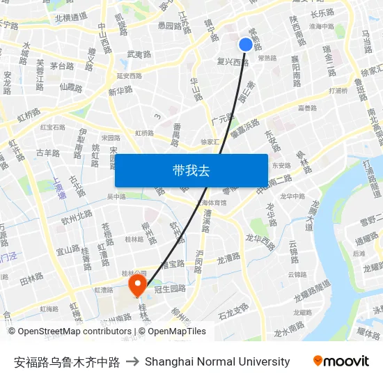 安福路乌鲁木齐中路 to Shanghai Normal University map