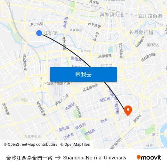 金沙江西路金园一路 to Shanghai Normal University map