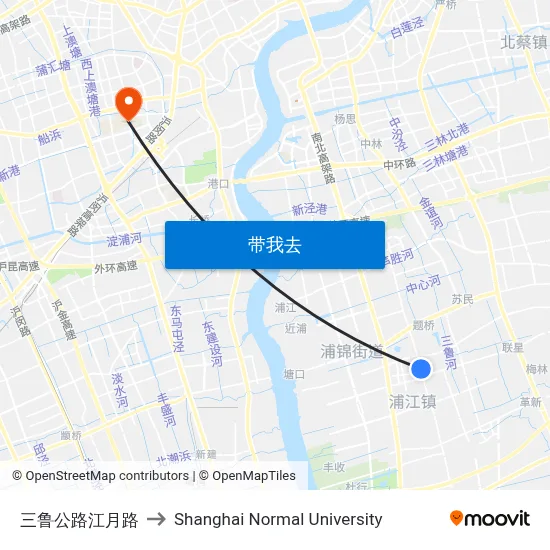 三鲁公路江月路 to Shanghai Normal University map
