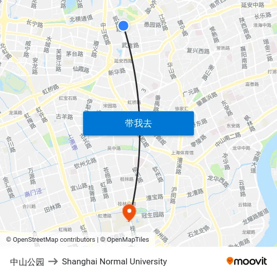 中山公园 to Shanghai Normal University map