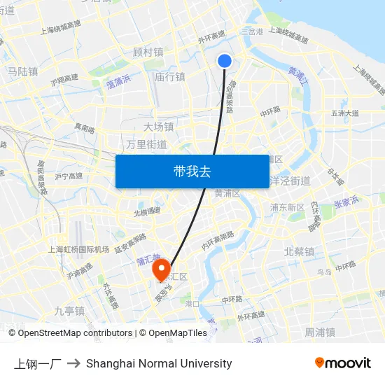 上钢一厂 to Shanghai Normal University map