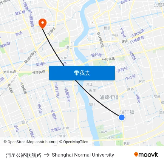 浦星公路联航路 to Shanghai Normal University map