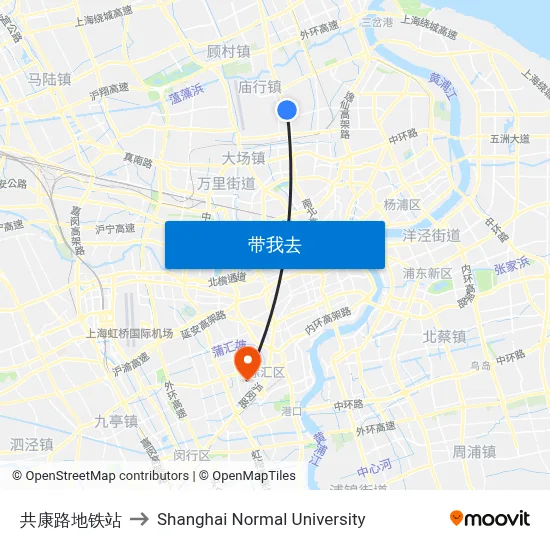 共康路地铁站 to Shanghai Normal University map