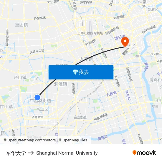 东华大学 to Shanghai Normal University map