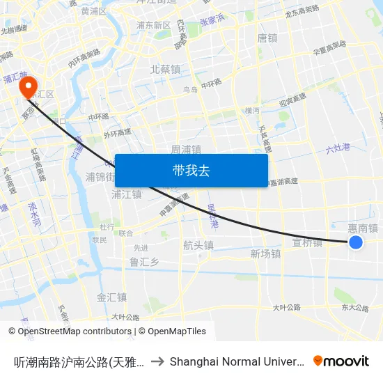 听潮南路沪南公路(天雅村) to Shanghai Normal University map