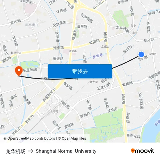 龙华机场 to Shanghai Normal University map
