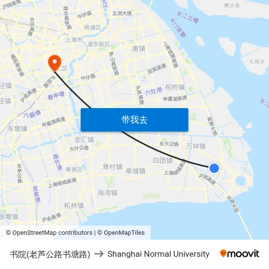书院(老芦公路书塘路) to Shanghai Normal University map